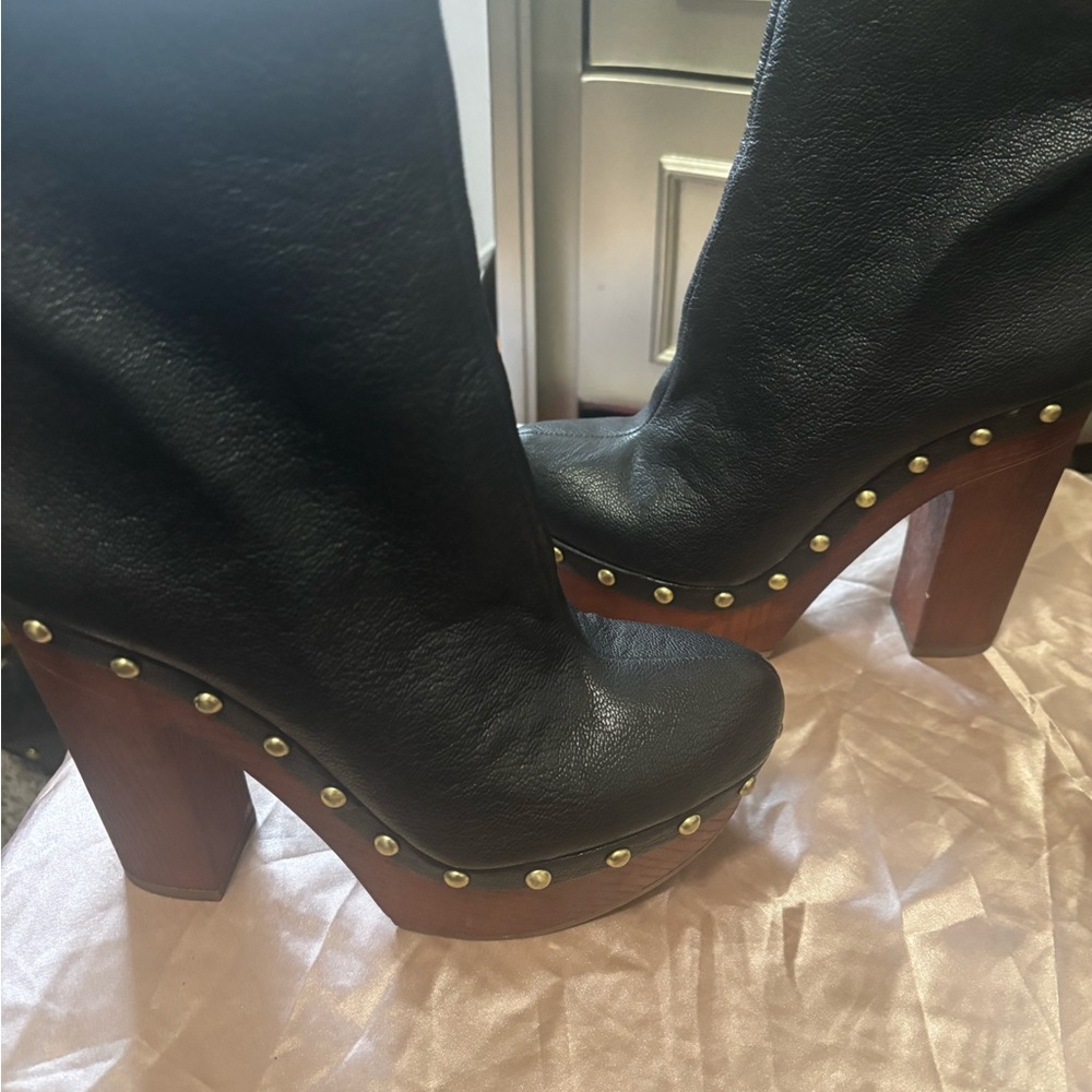 Black Leather Studded Platform Boots